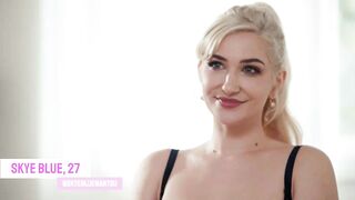 Octavia Red and Skye Blue lesbian blonde redhead breast worship close ups face sitting fingering interview lingerie masturbation